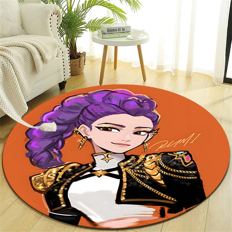 1pc KPop Demon Hunters RUMI6 Design Printed Area Round Carpet for Bedroom Living Room Home Decor Rugs Mat Non Slip Mat Rug for Bedside