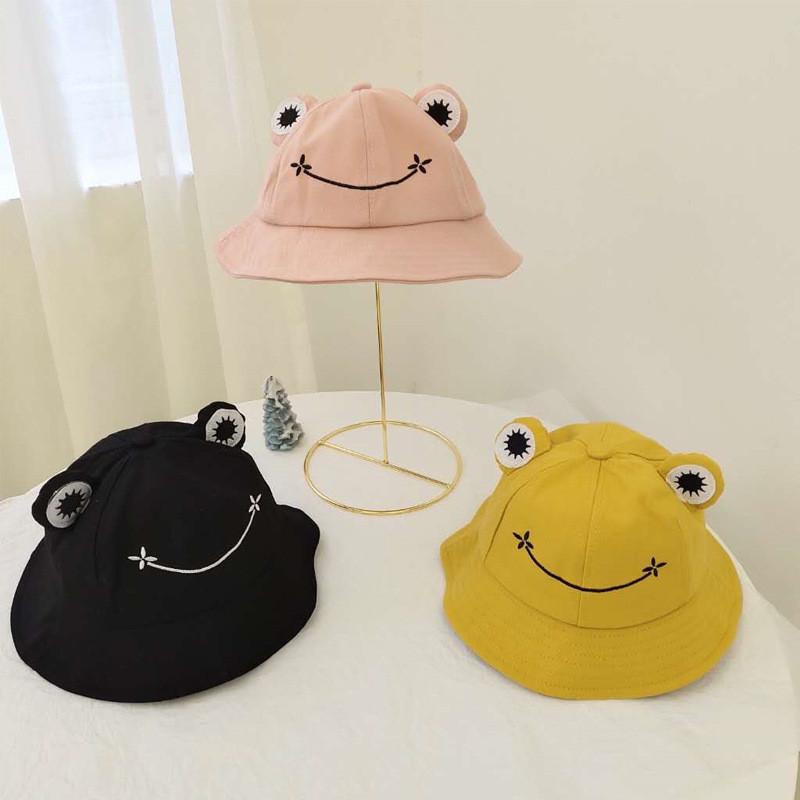Sweet And Cute Frog Face Embroidered Fisherman Hat For Women Style Sun Protection Breathable Spring Summer Cap