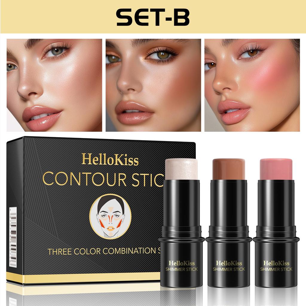 3 Set Versions Of Beauty Sticks, Three-Dimensional Modified Highlight Shadow Blush Pen, Multi-Functional Makeup Stick