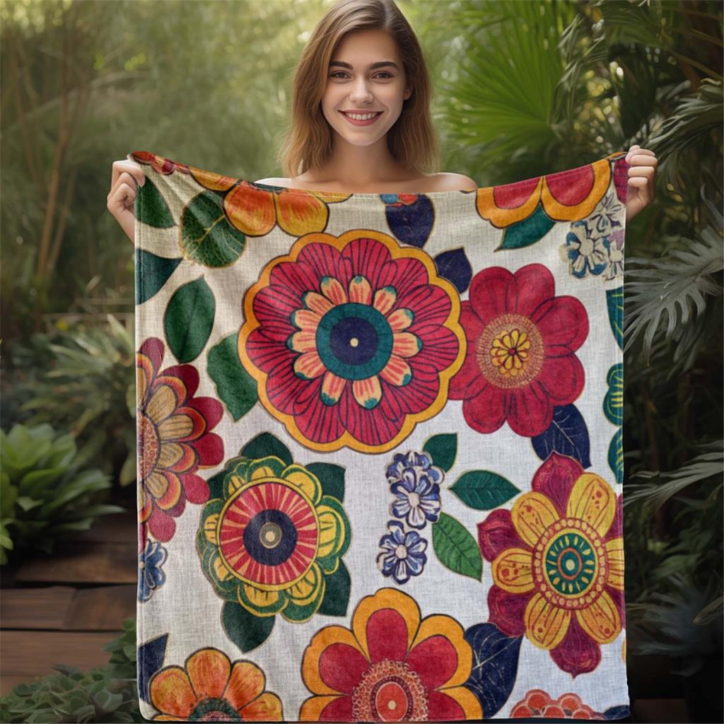 1Pc Custom Name Text Floral Pattern Flannel Blanket Suitable for Living Room Bedroom Dorm Decor Home Office Lounge Perfect Gift