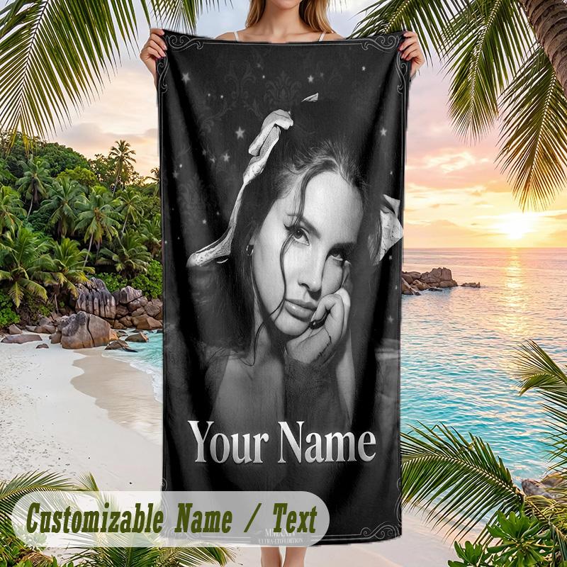 Lana Del Rey Beach Towel, Personalized Custom Name Text, Quick Dry Large Absorbent Towel For Beach Pool
