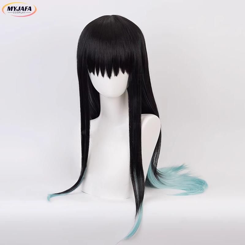 Anime Tokitou Muichirou Cosplay Pruik Muichiro Tokito Pruik Hittebestendige Synthetische Haar Pruiken +Pruiknet One Size&Other black