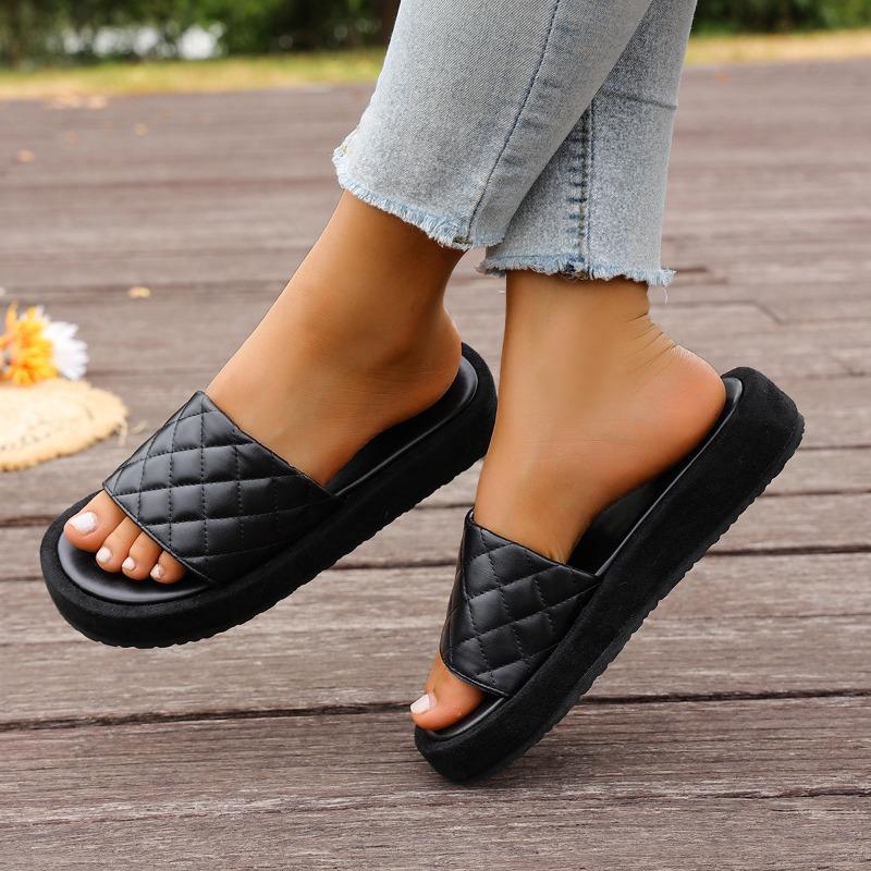 Women's Plus Size New Summer Casual Chunky Sole One Strap Slide Sandals