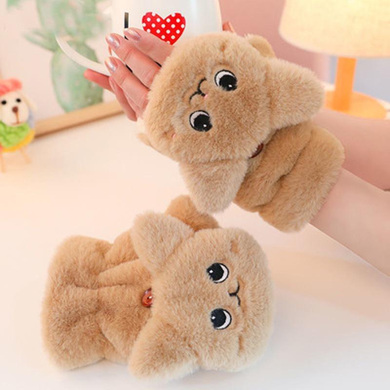 Women Winter Fur Rabbit Mittens fingerless Gloves Plush Warm Glove Winter Soft Thick Gloves for Women Girl Flexible Half Finger