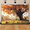 2D Fall Forest Backdrop, Autumn Oak Tree with Squirrels Background for Harvest Festival Decor
