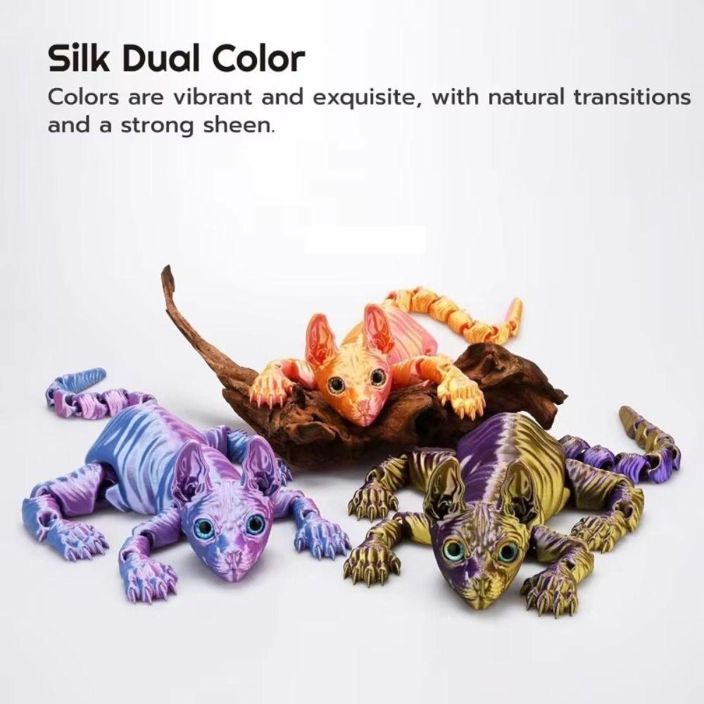 Siamese Kitten 3D Printed Cat Multi-joint 3D Hairless Cat Doll Home Room Mini Cat Figure  Kids Gift
