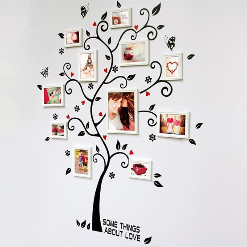 Creative Tree Wall Sticker Removable Self-Adhesive Happy Photo Frame Decor for Bedroom Living Room Home Background