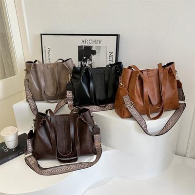 Large Capacity Tote Bag College Student Commuting Class Shoulder Bag Solid Color Versatile Shopping Bag