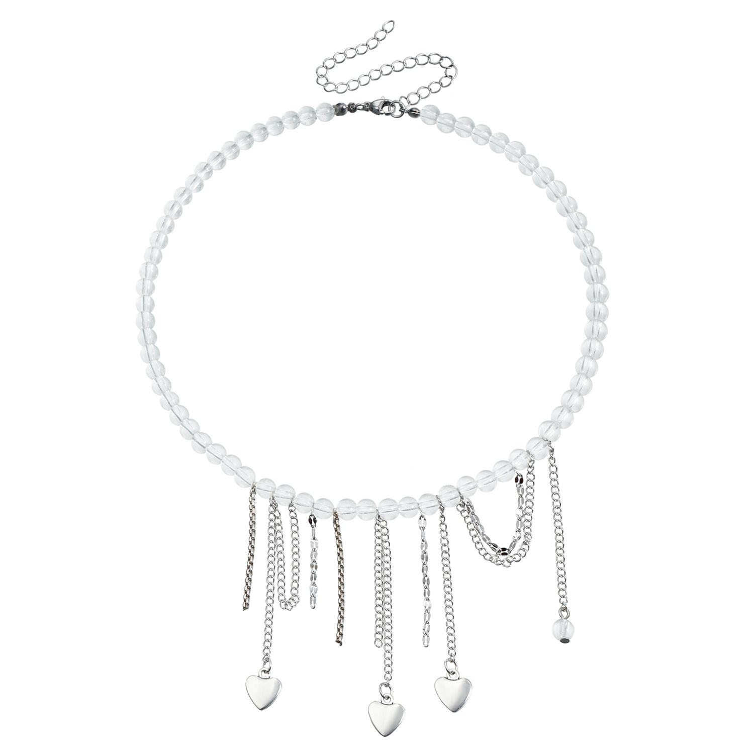 European and American jewelry ins transparent color beaded love fringed pendant neck chain collarbone chain sexy fashion necklace