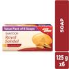 Santoor Royal Sandal Bathing Soap for Sensitive Skin Creamy Moisturizers Real Sandalwood Oil Long Lasting Fragrance Pack of 2 (125g X 6N)