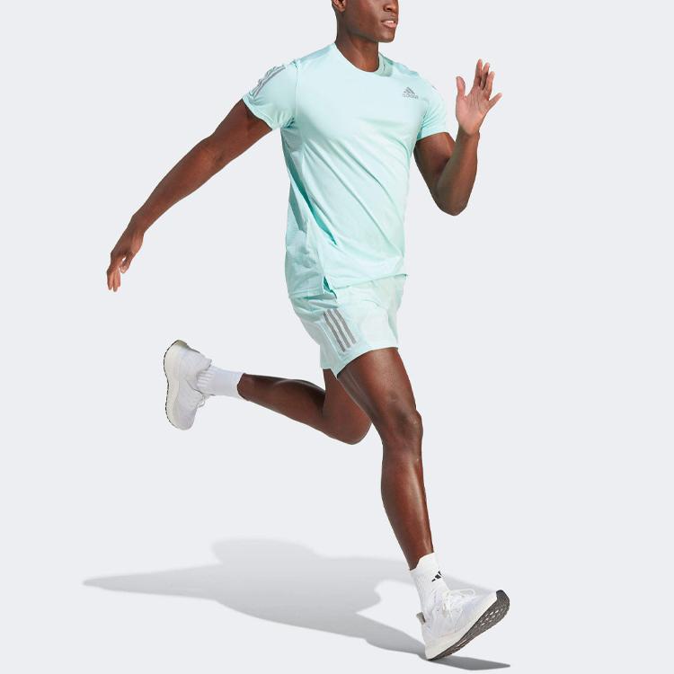 Adidas Own The Run Color Block Logo Round Neck Short Sleeve T-Shirt Men Tops Light-Green IM2534