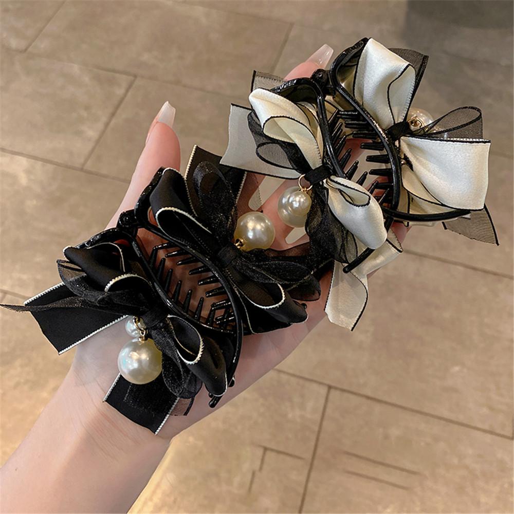 Mode Perle Spitze Schleife Haarnadeln Für Frauen Koreanisch Elegant Hai-Klammer Hinterkopf Haarspange Mädchen Haarschmuck Schmuck Geschenke