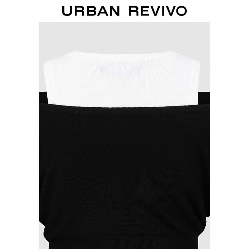 UR 2025 Winter Women's Faux Two-Piece Color Block Long Sleeve T-Shirt