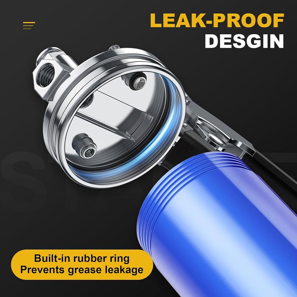 Grease Gun Kit,7000 PSI Heavy Duty Grease Gun with Lock Coupler,18"Spring Flex Hose,Standard Hose,Grease Injector,Needle,Coupler