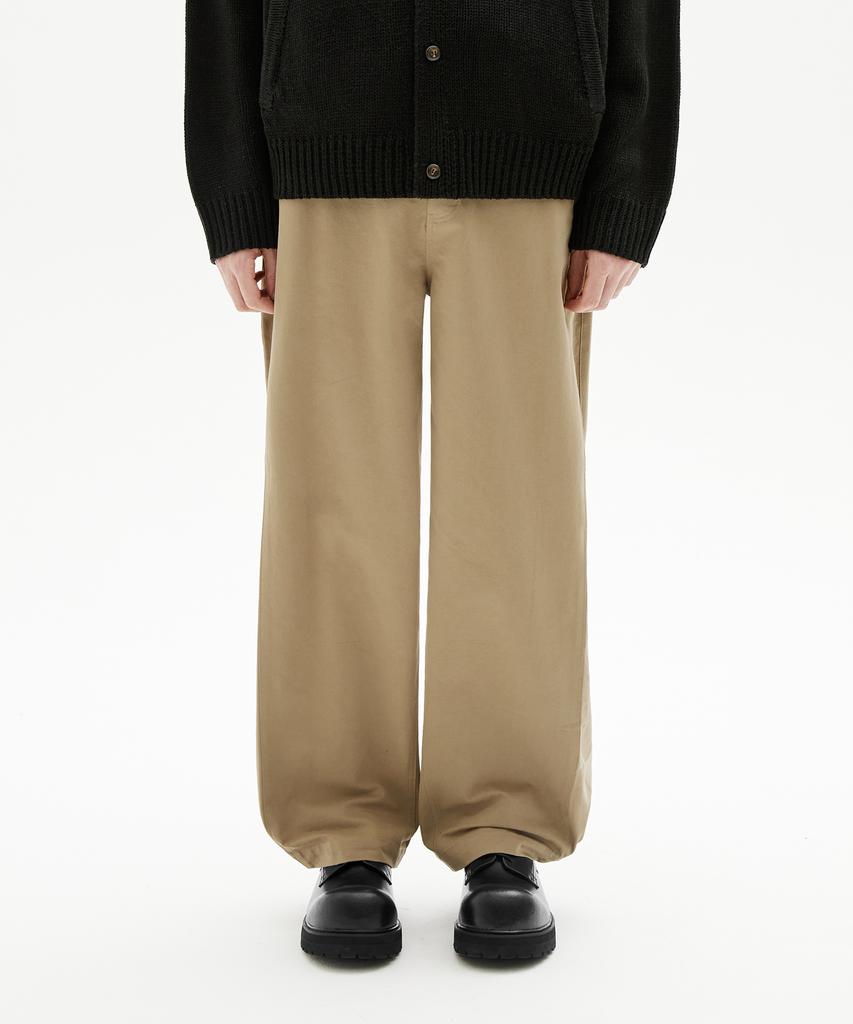 TRILLION Side Tuck Snap Button Wide Cotton Pants (Beige)