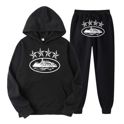 Cross-border European and American Trends Four-star Letter Printed Sweater Men's and Women's Hoodies Crew Neck Sweatshirt Set Loose Top