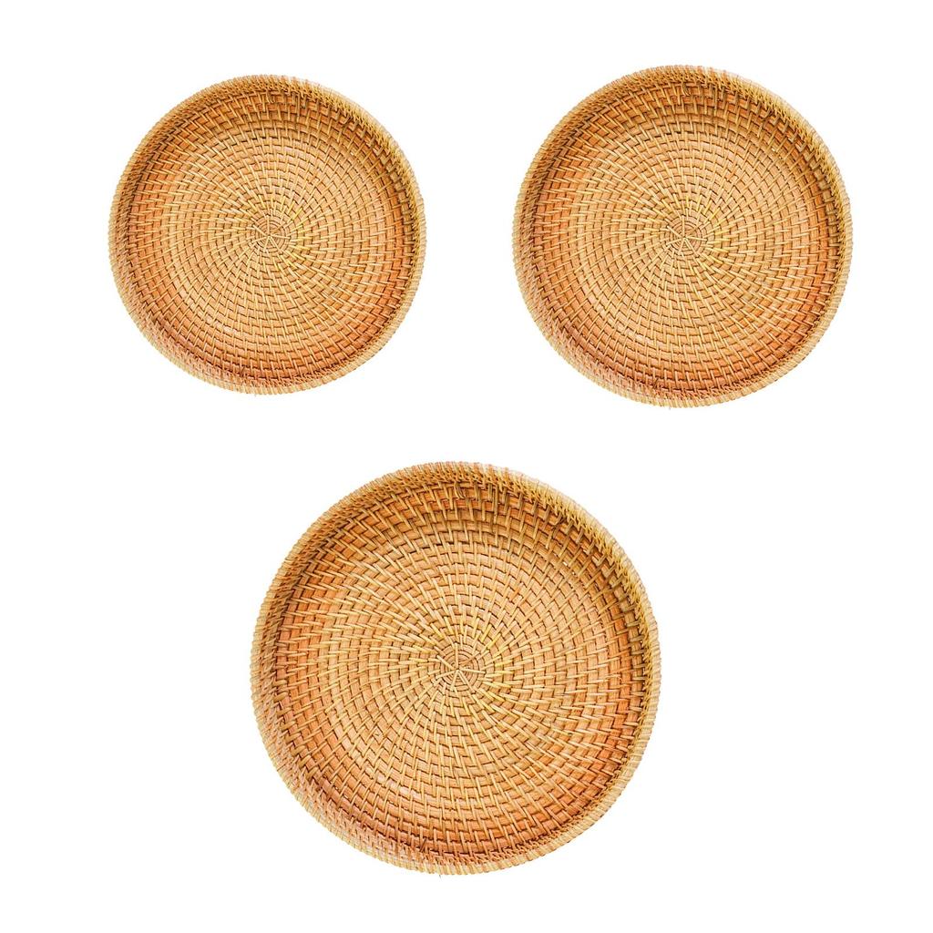 Round Rattan Serving Storage Platter for Drinks Dinner Home Decorative