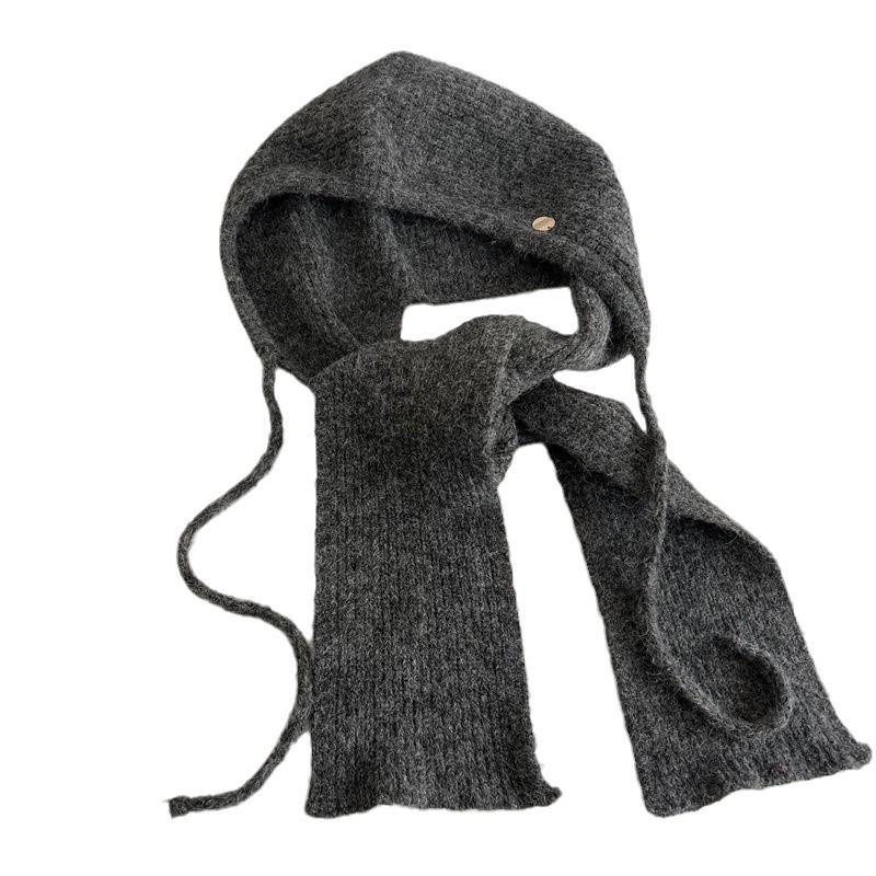 Écharpe couvre-cou intégrée polyvalente épaissie automne et hiver faux col chapeau femme protège-oreilles bonnet tricoté col à capuche chapeau en laine