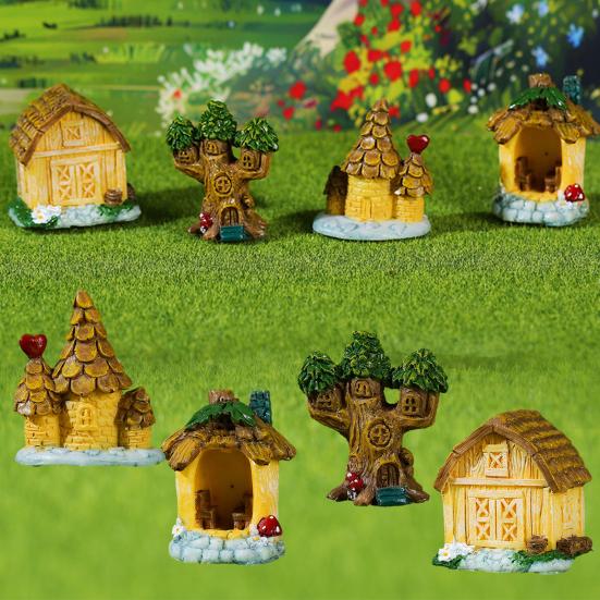 Micro Landscape Ornaments Resin Fairy Garden Accessories Small Wooden Tree Houses for Plants Fish Tank Decor DIY Scenes Cake
