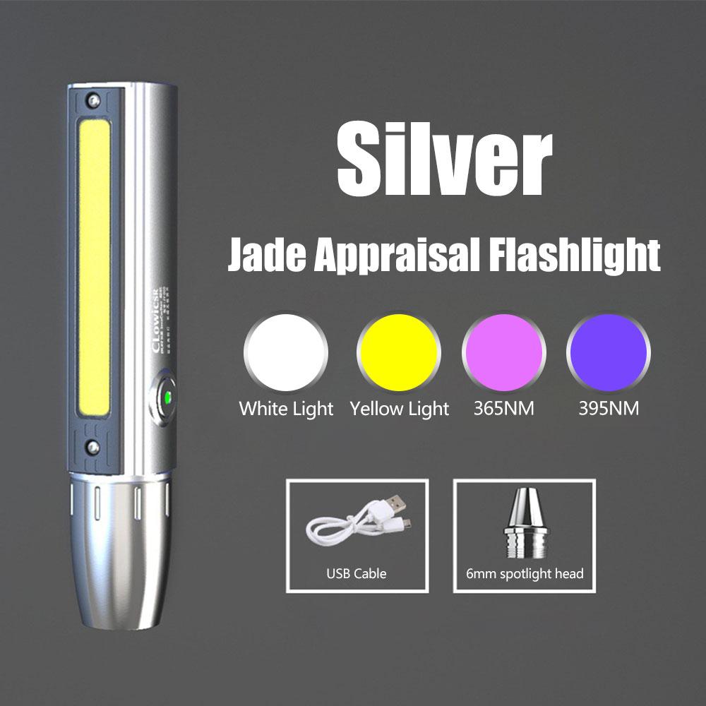 D2 Rechargeable led Flashlight 4 LED Light Sources Professional Jade Identification Light Type-C Charge edc Torch UV 395 Light