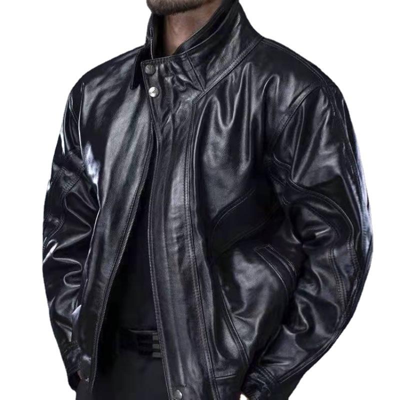 Real Cow Leather Men Jackets Autumn Winter Men Leather Coats Motorcycle Pilot Jacket Stand Collar Windbreak Coats