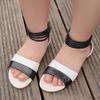 Little Girl's Sandals Rome Style Black White Children Sliders Flat Pu Leather Fashion Hook-loop Kids Summer Shoes 27-36