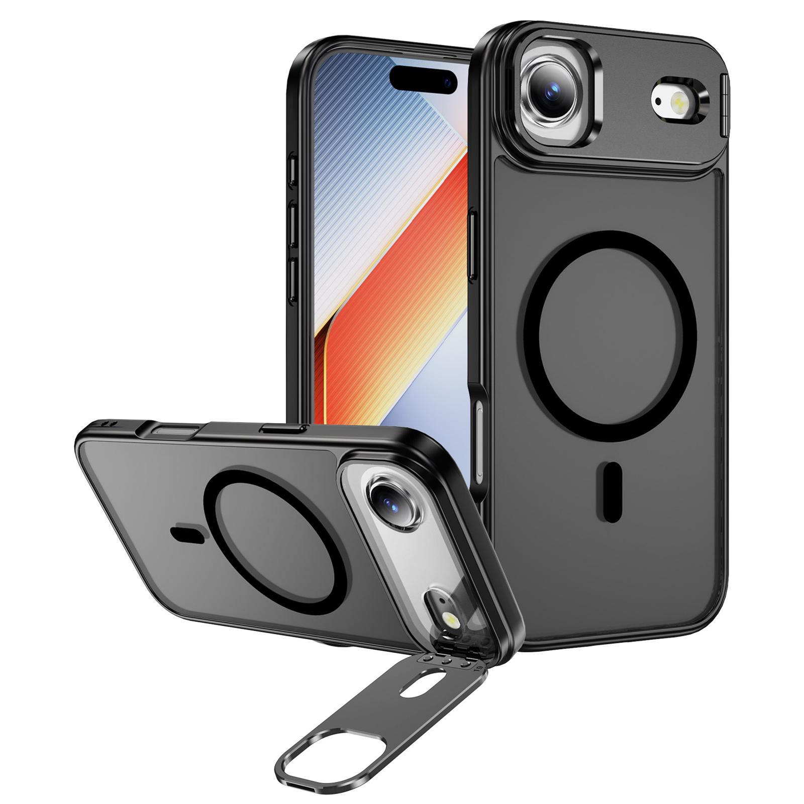 

Для iPhone 17 Air Магнитный чехол с подставкой для объектива, приятный на ощупь, ПК+ТПУ чехол для телефона Black