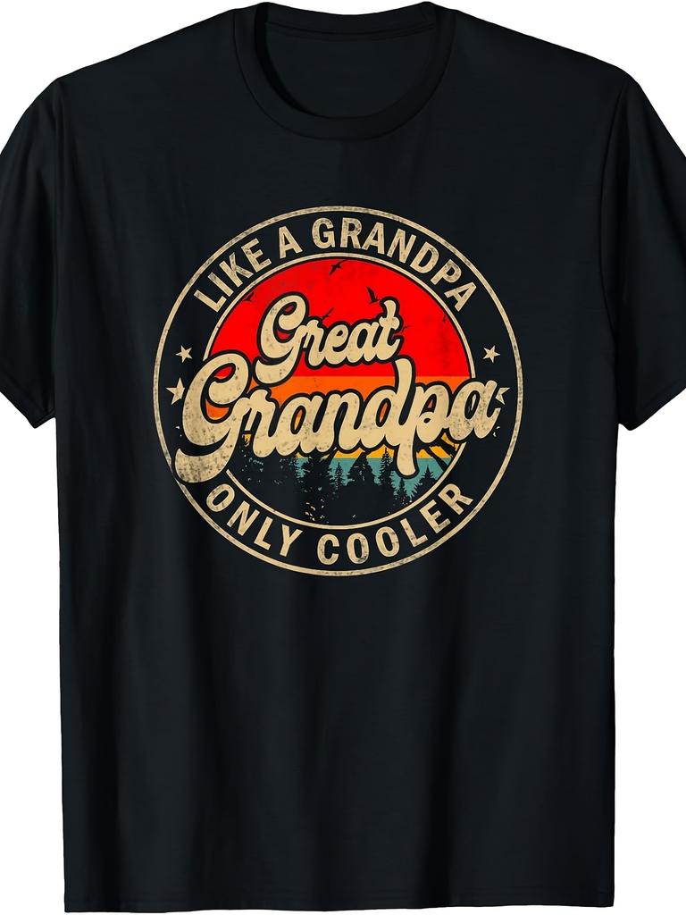 Funny Great Grandpa Suitable for Casual Outings, Parties, Beach & Outdoor Wear - Retro Glossy T-Shirt with Cool Grandpa Graphic, Machine Washable Sho