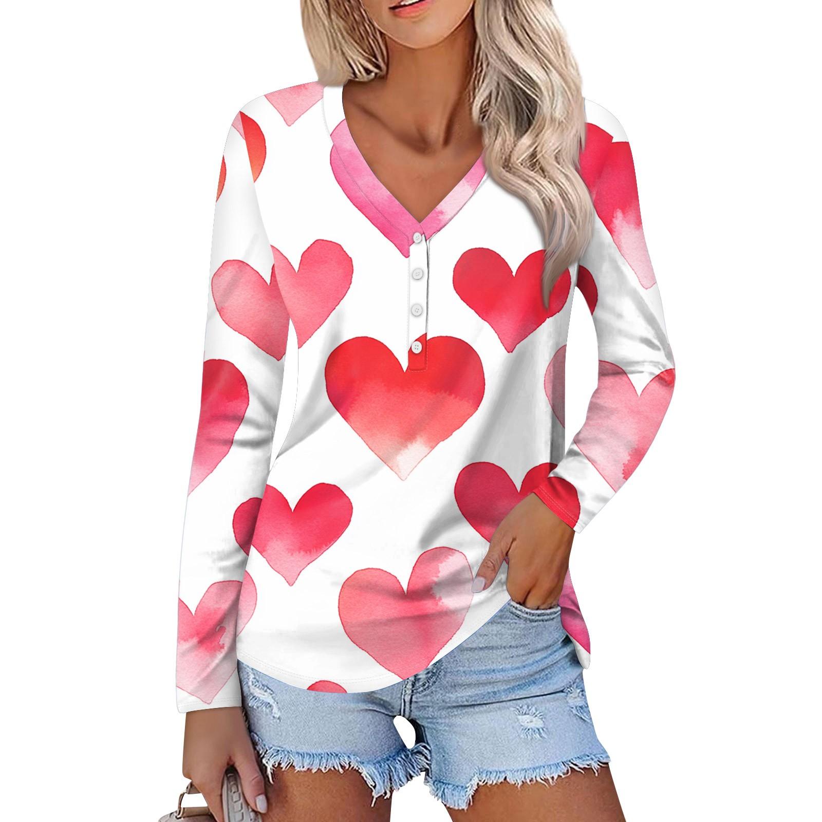 

Женская мода повседневная блузка с длинным рукавом и принтом «Любовь ко Дню святого Валентина» с V-образным вырезом M