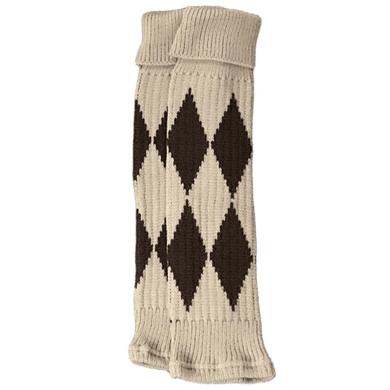 Argyle Pattern Wool Knitted Turn Cuffs Leg Warmers for Women and Students Cold Weather Foot Covers Footless Calf Socks