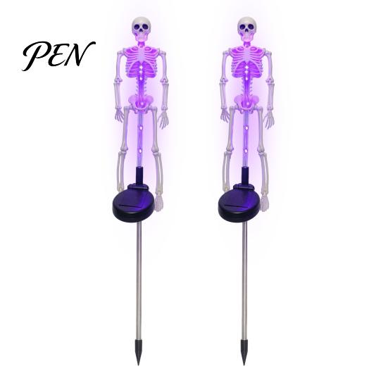 Spooky Garden Path Lighting 2Pcs Solar Skeleton Stake Light, Halloween Glowing Realistic Figurine, Waterproof Illuminated Yard Accents Outdoor