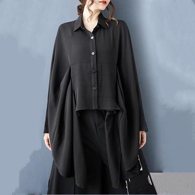 Μακρυμάνικες vintage μαύρες oversized μπλούζες & πουκάμισα για μπλούζα Καθημερινά φαρδιά ανοιξιάτικα φθινοπωρινά crop tops γυναικεία πουκάμισα με κουμπιά