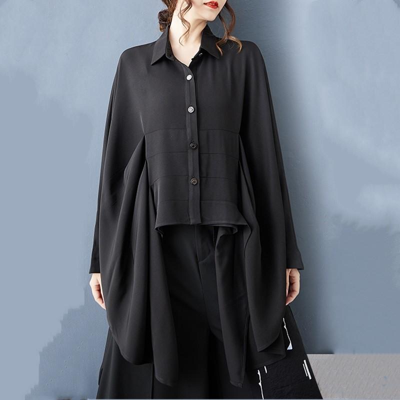 Long Sleeve Oversized Vintage Black Shirts & Blouses for Blouse Casual Loose Spring Autumn Crop Tops Women Button Up Shirt