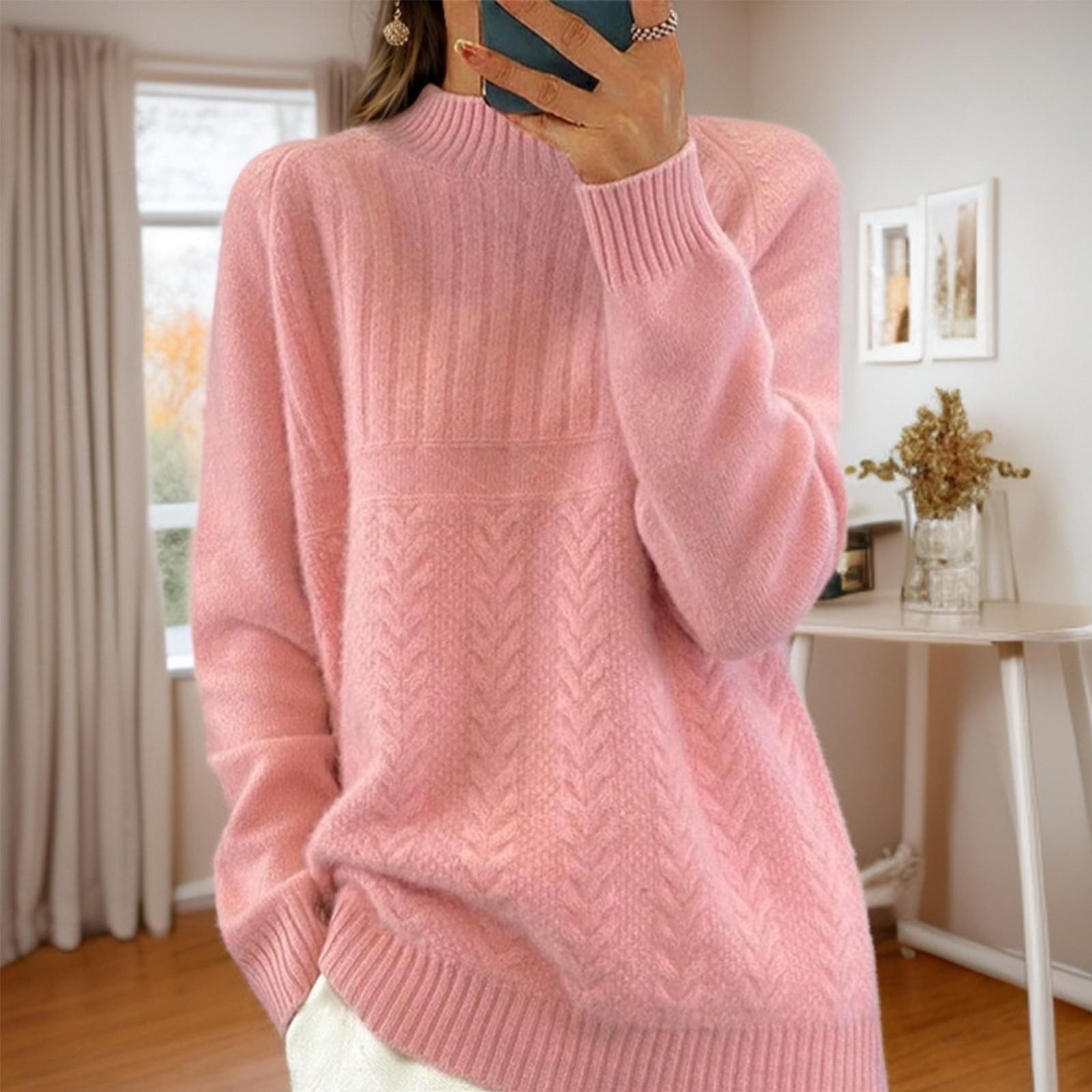 

Women s Fashion Half High Neck Solid Color Knit Sweater Top Pullover Casual Sweater S розовый