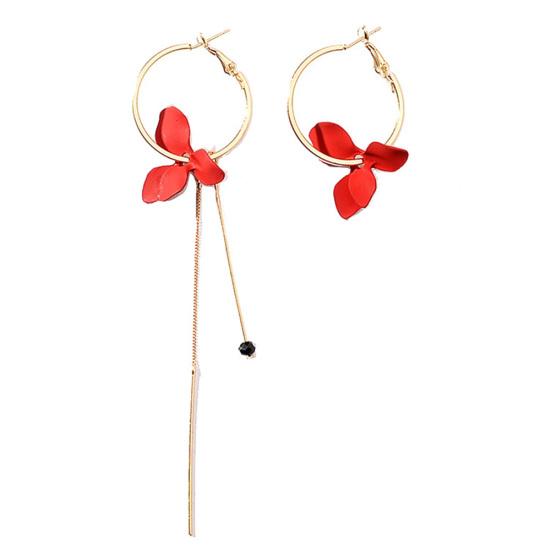 

Женские серьги-кольца с цветочными листьями, асимметричные круглые длинные цепочки с кисточками красный