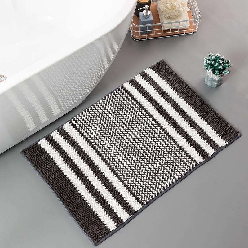 Cationic Chenille Striped Non-Slip Water-Absorbent Doormat for Bathroom and Bedroom Rug.
