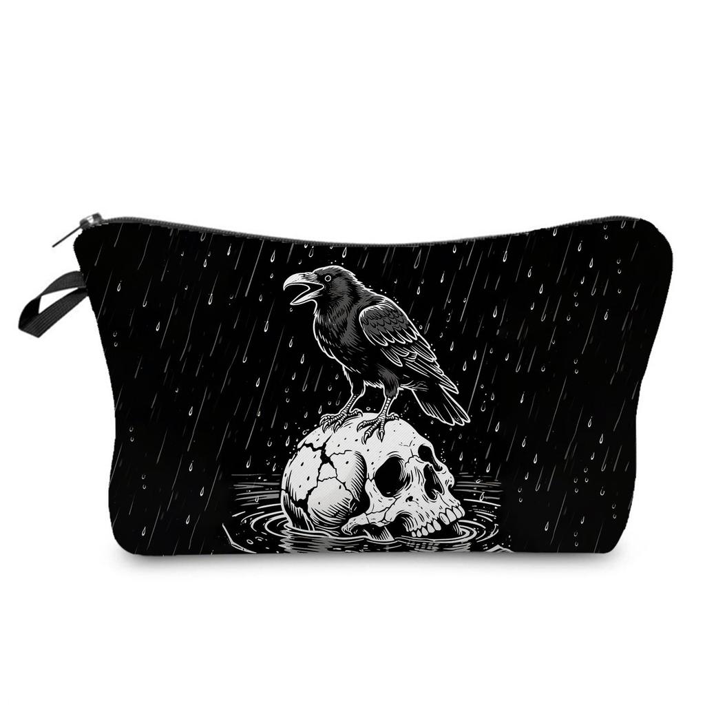 Skull Print Cosmetic Bag, Nail Polish Storage Bag, Daily Travel Clutch Bag, Toilet Bag.