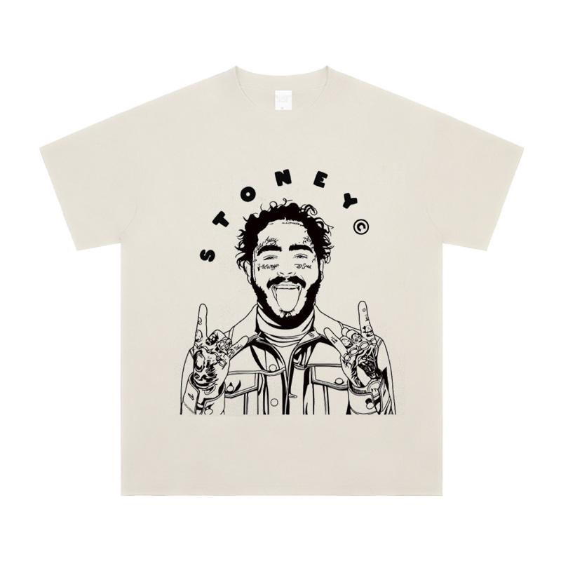 

2025 Футболка с коротким рукавом Post Malone Европейский и американский уличный рок Рэпер Портрет Высокое качество Роскошный бренд Продажа S