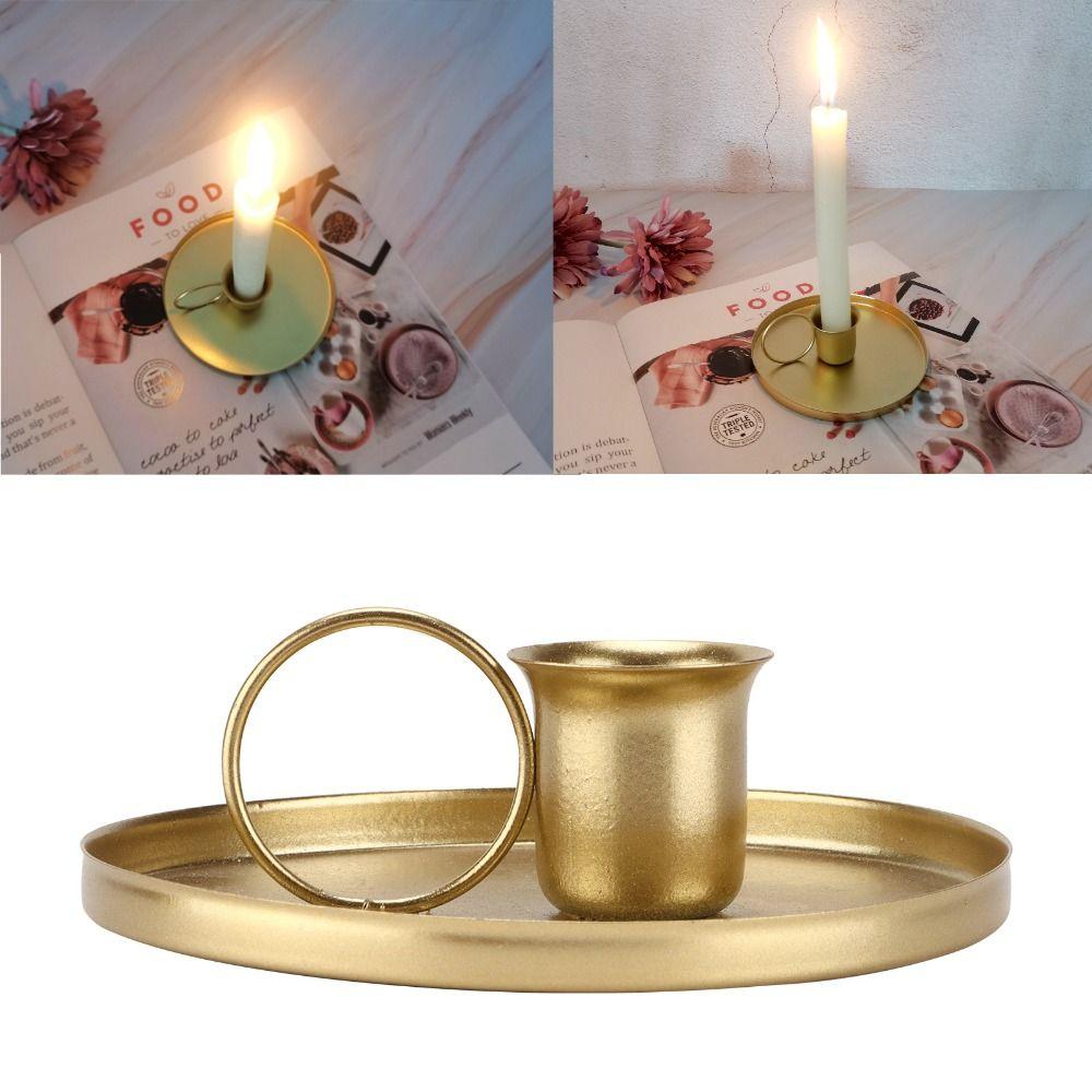 2Pcs Wrought Iron Metal Candlestick Ornaments Romantic Desktop Candle Ornaments  Living Room