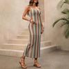 2026 Resort-Style Spaghetti Strap Bodycon Ethnic Striped Knit Dress