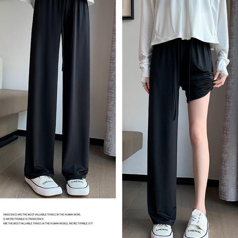 Ice Silk Women's Lightweight Quick-Dry Sun Protection Wide-Leg Pants - High-Waisted and Breathable for Summer