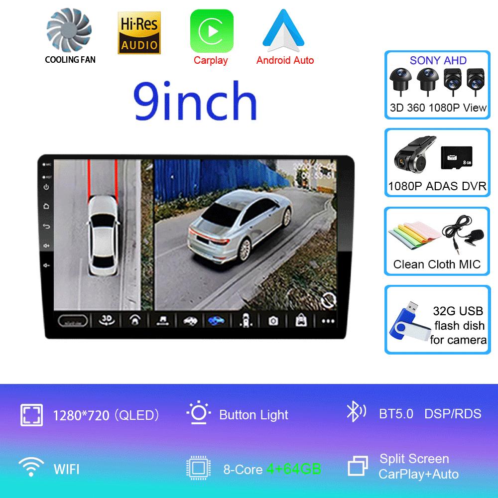 Android 14 2din Car Radio Multimedia Player 9 inch Carplay For Toyota Volkswagen Hyundai Kia Renault Nissan Honda Lad WIFI+4G