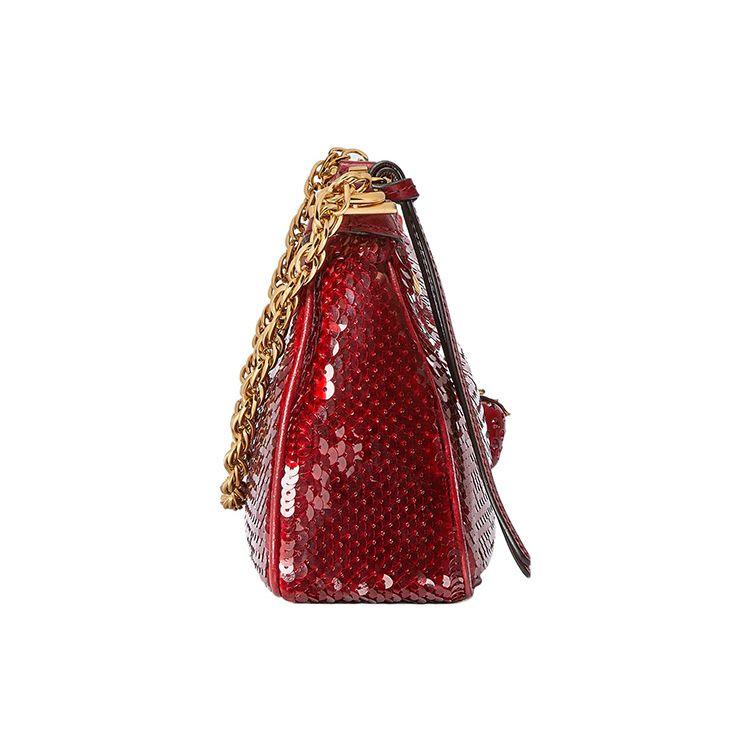 Gucci GG Marmont Shoulder Bag Red Sequin Strawberry Charm 735132-FAB08-8470