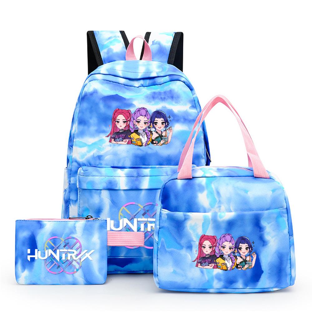 3 st/set Anime Söt Kpop Tryckt Ryggsäck med Matlåda Pennfodral för Tonårsflicka Pojke Bokväska Stor Kapacitet vattentät Resväska Barnpresent