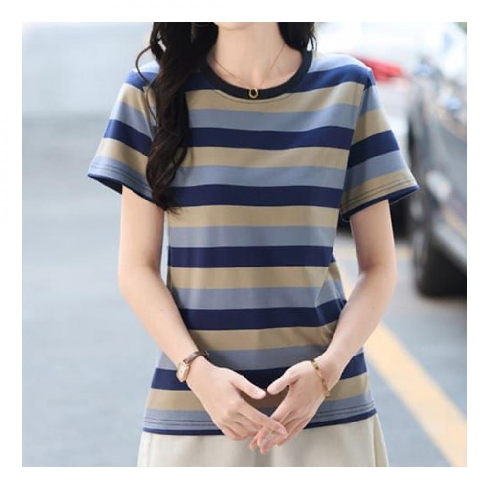 Navava NT1591 STripe Color Block Round Neck ShorT Sleeve T shirT