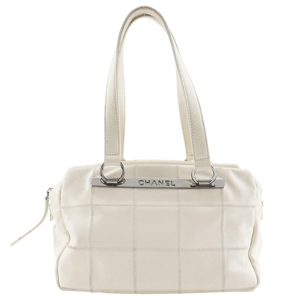 

CHANEL Chocolate Bar Tote Bag Mini Boston off white Caviar skin Women Used