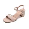 2026 Black Chunky Heel Sandals: Women's Simple Single Strap Versatile High Heels for Summer Skirts