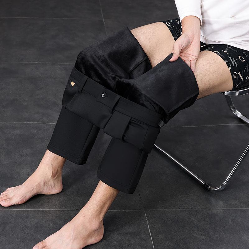 2024 Herren Tencel-Mischung Weitbein-Fleecegefütterte Warme Hose für Väter mittleren Alters