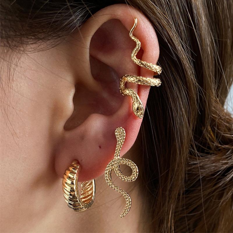 3pcs/set Women Stud Earrings Set Copper Color Snake Shape Earrings European Hiphop Style Earrings Personality Ear Zircon