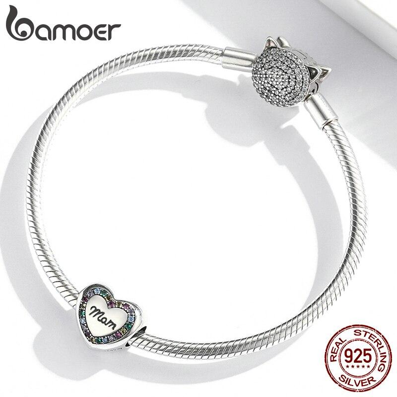 Bamoer Rainbow Zircon Heart-Shaped Charm 925 Sterling Silver Love Life Tree Beads Fit for Women Bracelet or Bangle Fine Jewelry